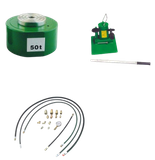 Zestaw: siłownik hydrauliczny, pompa hydrauliczna dwustopniowa, przewód wysokociśnieniowy 1m, szybkozłącze 1/4 ’’ między siłownikiem a przewodem, manometr (w stanie złożonym:122 mm, skok tłoków: 46 mm, udźwig: 50 T) 62781557